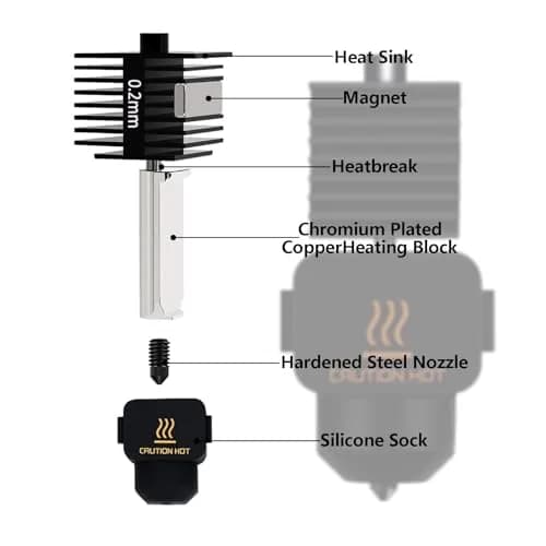 LANKEGU Hotend Kit for Bambu Lab A1/A1 Mini 3D Printers with 0.2/0.4/0.6mm Hardened Steel Nozzles & Silicone Sock thumbnail 3