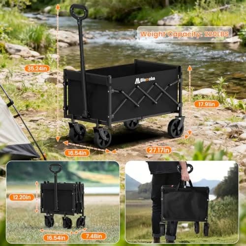 Blomoba Folding Wagon Cart with Wheels, 220lbs Capacity | All-Terrain & Space-Saving Design thumbnail 3
