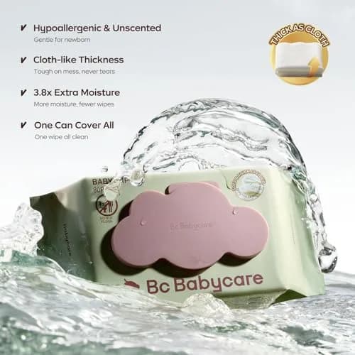 bc babycare Cloud Moist Baby Wipes, Thick & XL, 99% Water | Ultra-Hydrating, Unscented, Hypoallergenic for Sensitive Skin thumbnail 2