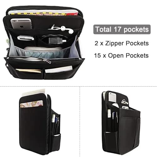 Yoillione Backpack Organizer Insert with Base Shaper - Lightweight Bag Organizer with 17 Pockets & Zipper, 34cm (13.4'') Height, Black | Fits Most Backpacks thumbnail 3