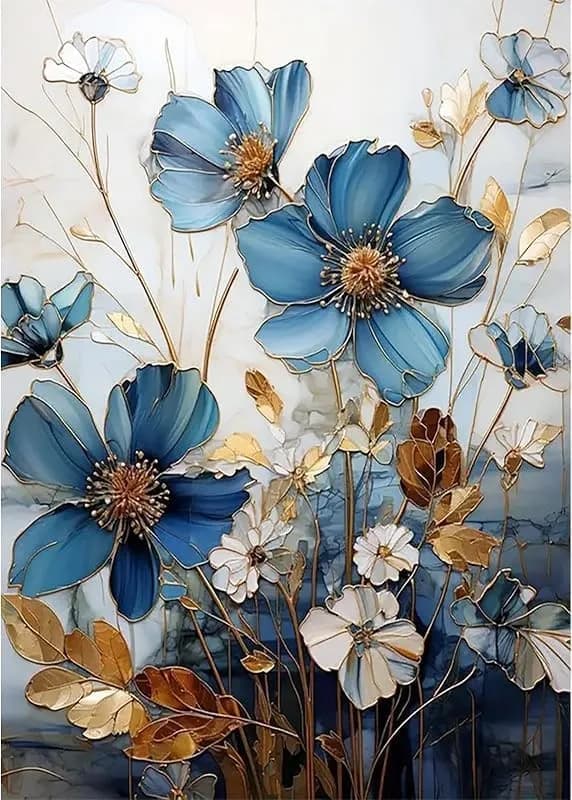 MjhRcll Floral Stamped Cross Stitch Kits 12x16 Inch | Beginner-Friendly Blue Flowers Embroidery Kit