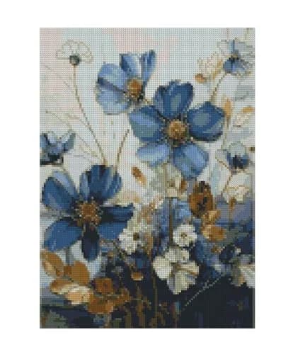 MjhRcll Floral Stamped Cross Stitch Kits 12x16 Inch | Beginner-Friendly Blue Flowers Embroidery Kit thumbnail 3