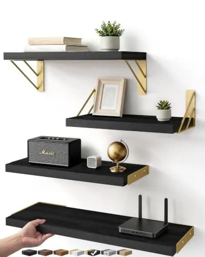 BAYKA Floating Shelves Wall Mount Set of 4 | Rustic Wood Storage for Bedroom, Bathroom, Kitchen thumbnail 1