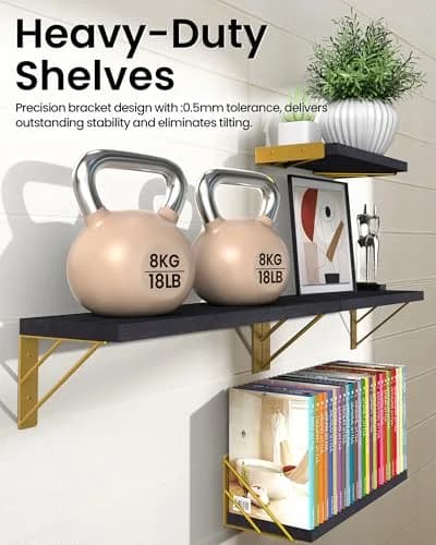 BAYKA Floating Shelves Wall Mount Set of 4 | Rustic Wood Storage for Bedroom, Bathroom, Kitchen thumbnail 5