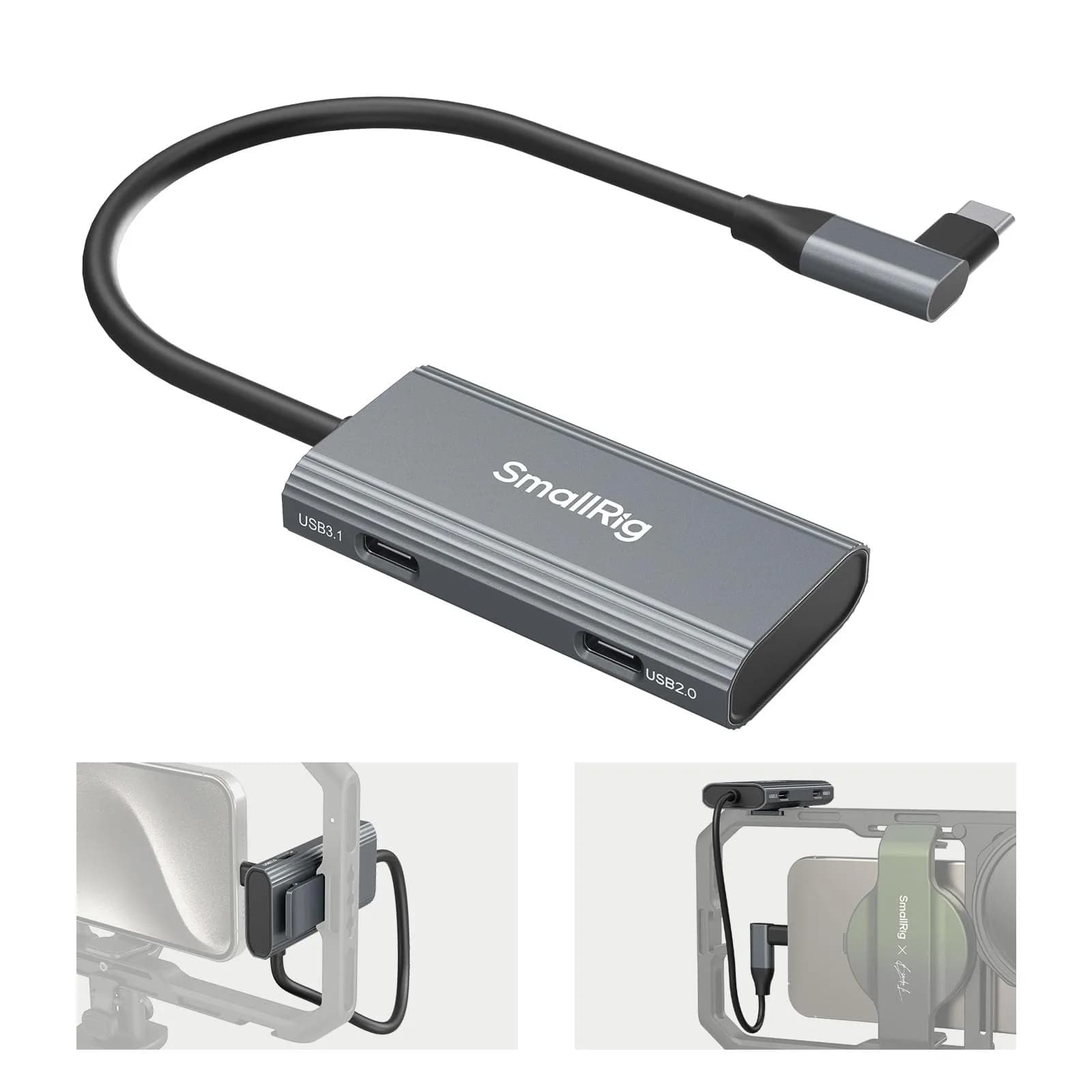 SmallRig 4-in-1 USB-C Hub with Cold Shoe Mount | PD 100W, 4 Ports, Compact Design — Grey