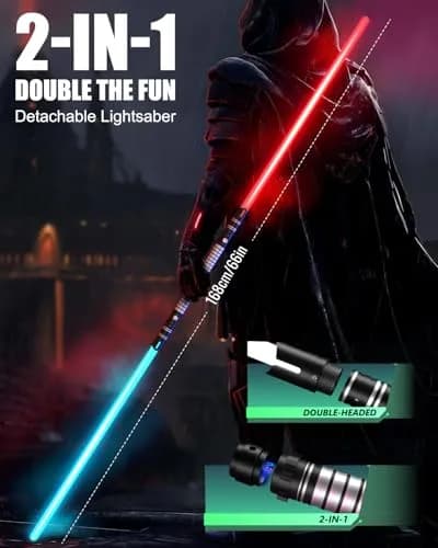 Viglaschill 2-in-1 Detachable Lightsaber Toy - 20 Colors, 4 Modes & Sounds, Type-C Rechargeable, Real Lightsaber for Kids & Adults (Silver Ring) | 32.5 inches thumbnail 3