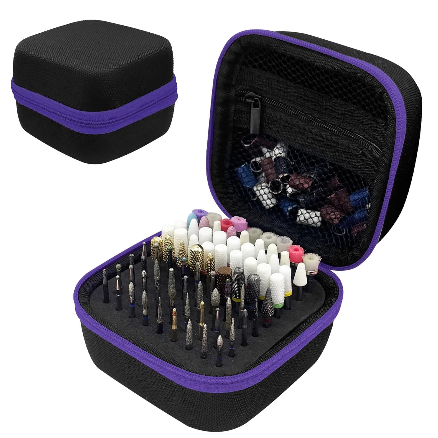 Thowapou 81 Holes Nail Drill Bit Holder Case - Purple | Compact & Organized Storage for 3/32" Bits - main product image