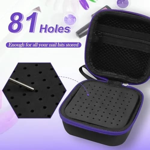 Thowapou 81 Holes Nail Drill Bit Holder Case - Purple | Compact & Organized Storage for 3/32" Bits thumbnail 2