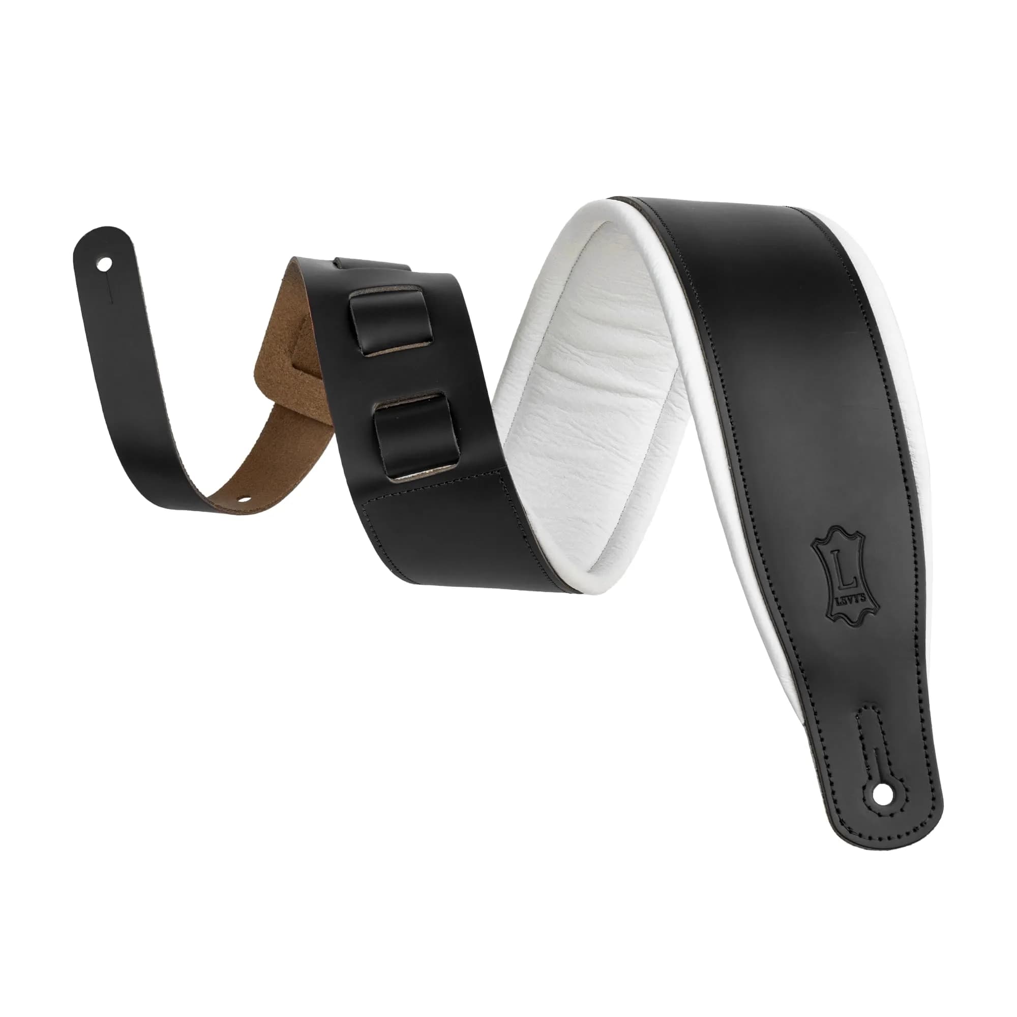 Levy's Leathers Amped Leather Series 3" Wide Guitar Strap with Foam Padding, 76-130cm (37"-51") | Black, USA-Sourced — Black and White
