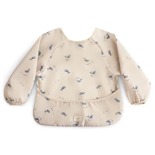 mushie Long Sleeve Baby Bib Water Resistant Adjustable Fit (Whales) | Mess-Free Mealtimes & Art thumbnail 1