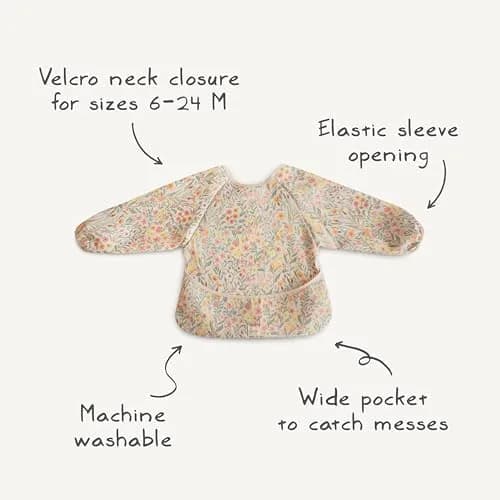 mushie Long Sleeve Baby Bib Water Resistant Adjustable Fit (Whales) | Mess-Free Mealtimes & Art thumbnail 9