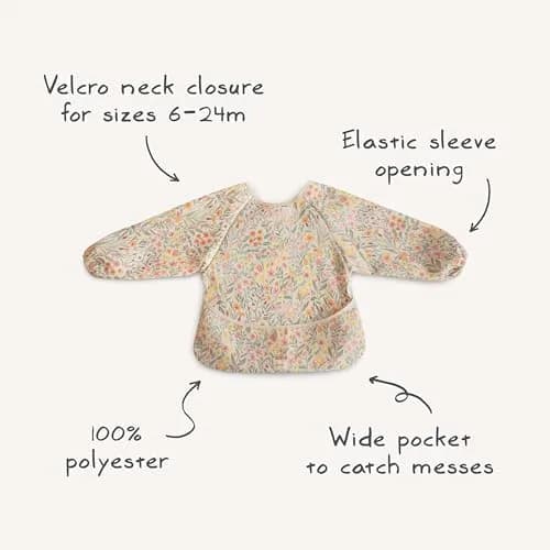 mushie Long Sleeve Baby Bib Water Resistant Adjustable Fit (Whales) | Mess-Free Mealtimes & Art thumbnail 2