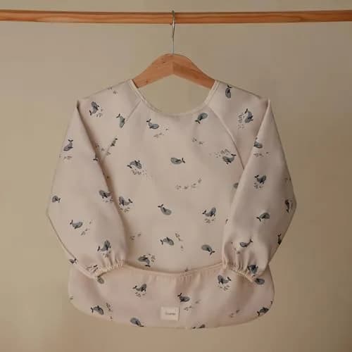 mushie Long Sleeve Baby Bib Water Resistant Adjustable Fit (Whales) | Mess-Free Mealtimes & Art thumbnail 3