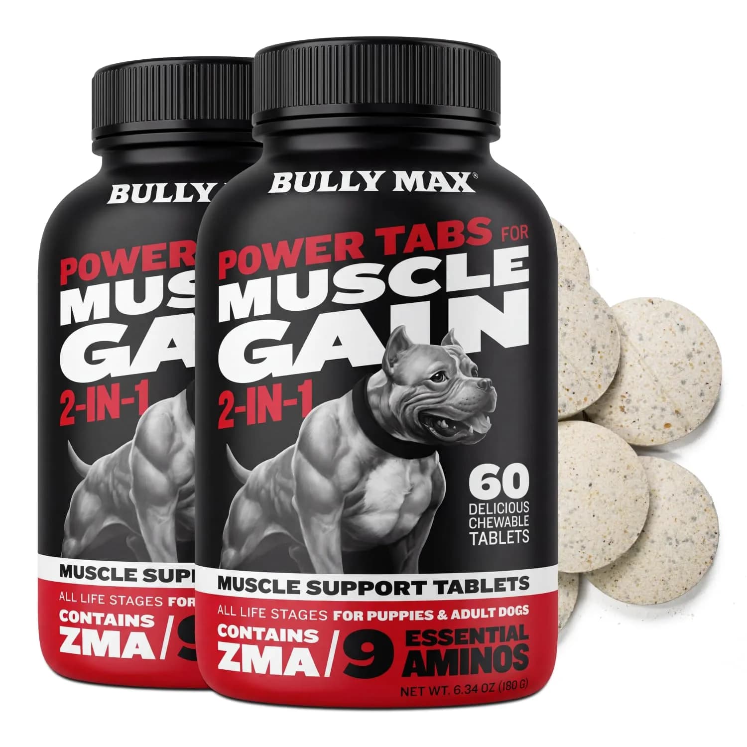 Bully Max 2-in-1 Muscle Builder Chewable Tablets for Dogs - 60 Tabs (2 Bottles)