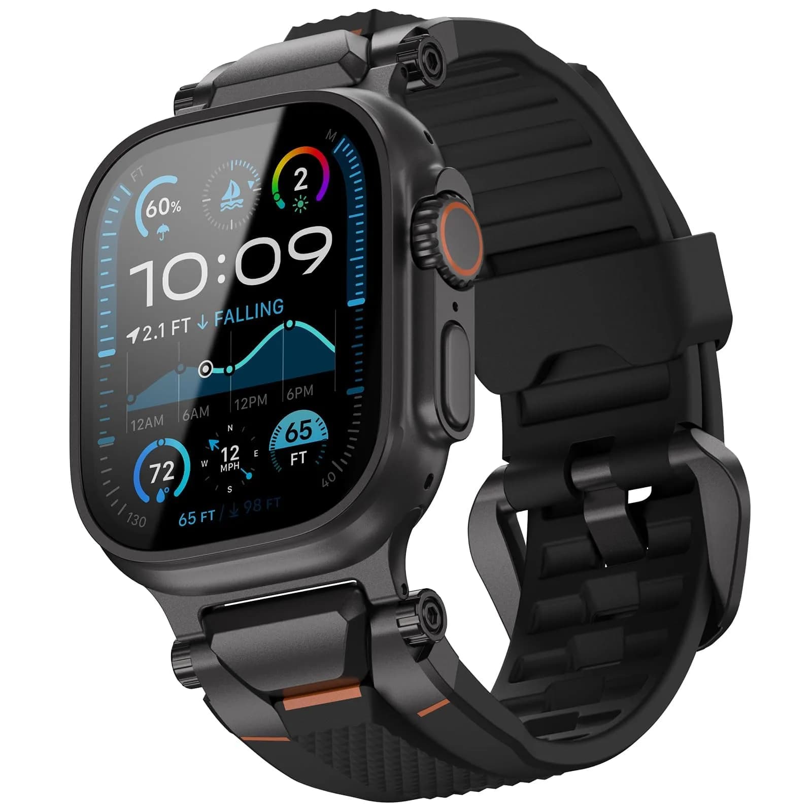 ULTIMAL Watch Band for Apple Watch Ultra 49mm | Sweat-Resistant TPU Strap, Secure Fit, Easy Swap (70-120 chars) — Black/Black