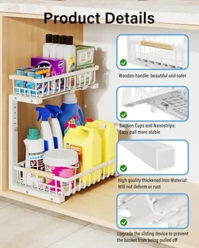 Hahaemall White Under Sink Organizer Storage | 2-Tier Metal Rack for Kitchen & Bathroom thumbnail 4