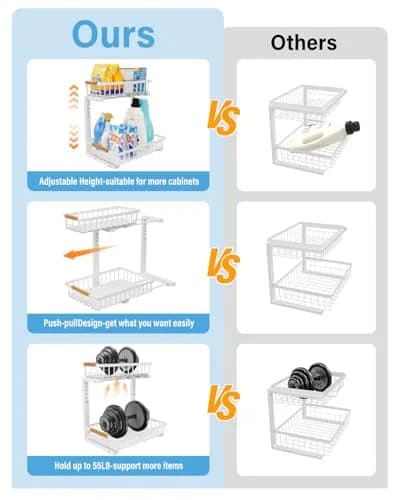 Hahaemall White Under Sink Organizer Storage | 2-Tier Metal Rack for Kitchen & Bathroom thumbnail 5