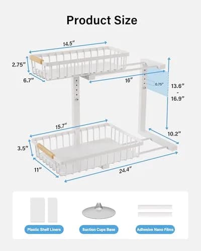 Hahaemall White Under Sink Organizer Storage | 2-Tier Metal Rack for Kitchen & Bathroom thumbnail 6