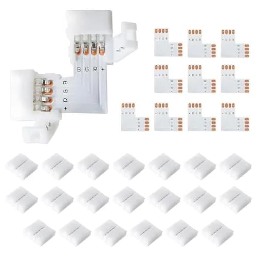 JACKYLED L Shape 8mm 4-Pin LED Strip Connectors 32pcs | Unwired Solderless Connectors for 8mm Wide 4-Pin LED Strips thumbnail 1