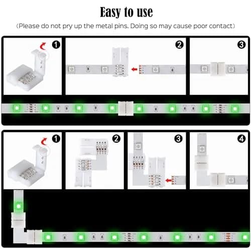 JACKYLED L Shape 8mm 4-Pin LED Strip Connectors 32pcs | Unwired Solderless Connectors for 8mm Wide 4-Pin LED Strips thumbnail 5