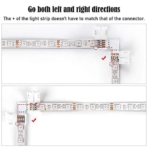 JACKYLED L Shape 8mm 4-Pin LED Strip Connectors 32pcs | Unwired Solderless Connectors for 8mm Wide 4-Pin LED Strips thumbnail 6