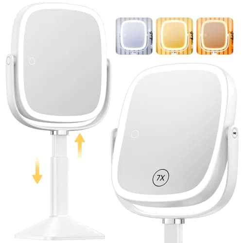 Gospire Rectangle Lighted Makeup Mirror with Lights 8.5"x7.4" | 1X/7X Magnification, Adjustable Height, Rechargeable thumbnail 1