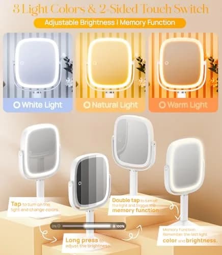 Gospire Rectangle Lighted Makeup Mirror with Lights 8.5"x7.4" | 1X/7X Magnification, Adjustable Height, Rechargeable thumbnail 4