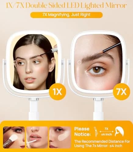 Gospire Rectangle Lighted Makeup Mirror with Lights 8.5"x7.4" | 1X/7X Magnification, Adjustable Height, Rechargeable thumbnail 6