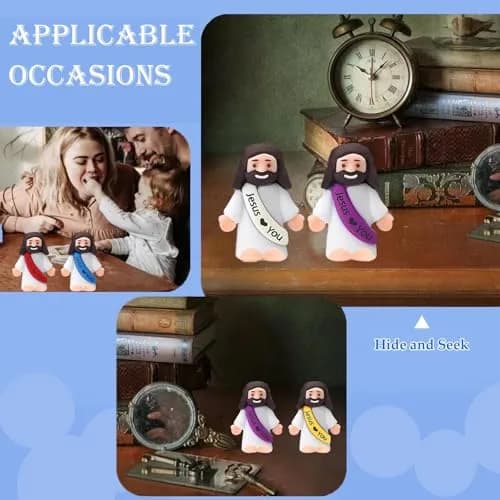 AKFAHOIF 60PCS Little Jesus Figures, Mini Jesus Figurines in Bulk, Multicolor Tiny Jesus Figures, Miniature Figurines to Hide and Seek Religious Gifts for Easter Egg Stuffers thumbnail 5
