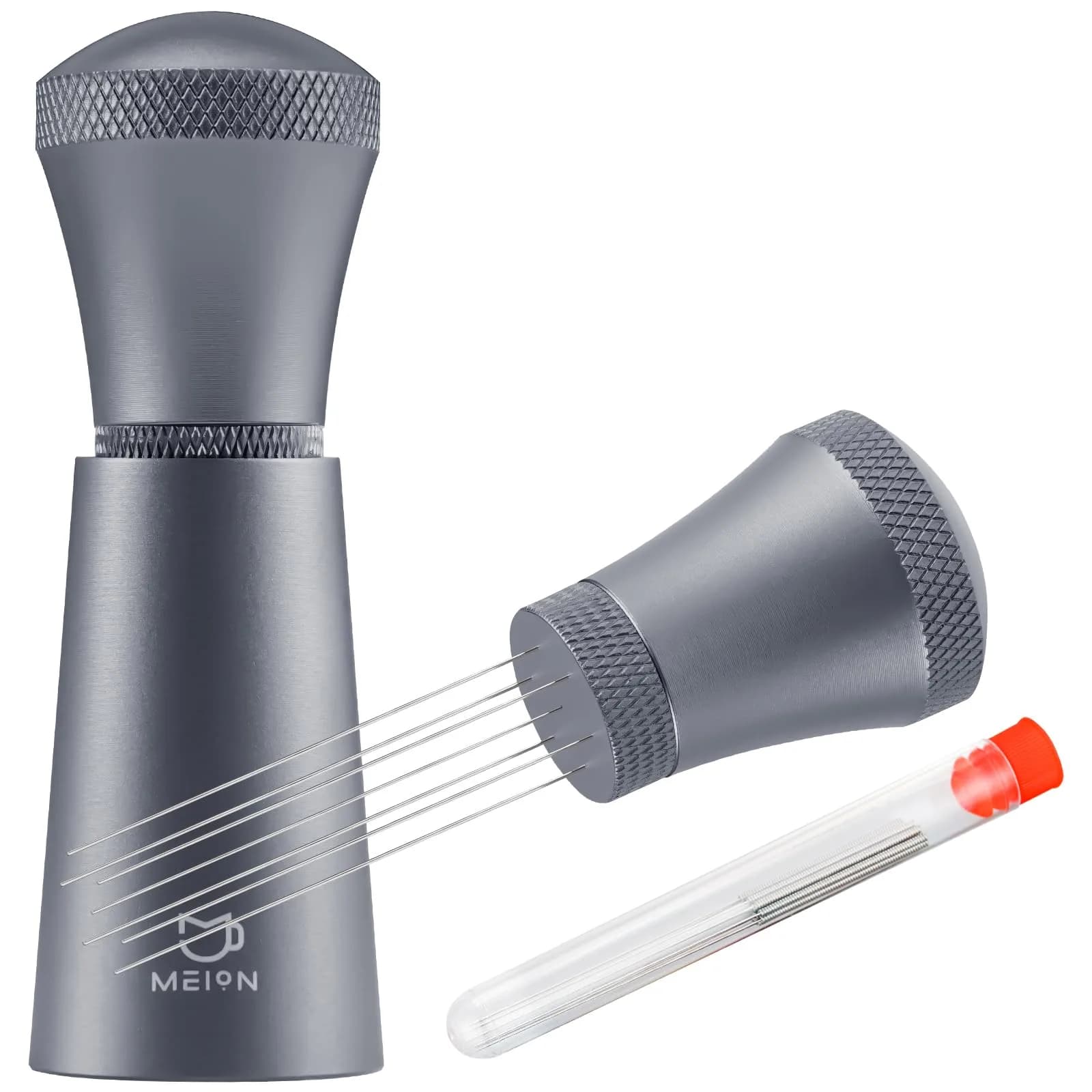 MEION WDT Espresso Distribution Tool 0.35mm Needles | Aluminum Handle with Stand, Grey