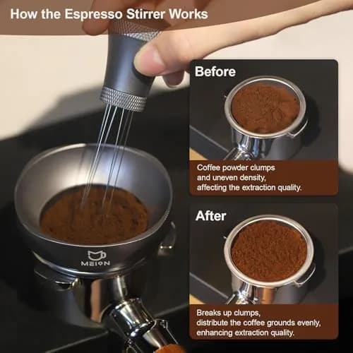 MEION WDT Espresso Distribution Tool 0.35mm Needles | Aluminum Handle with Stand, Grey thumbnail 5