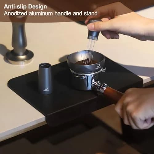 MEION WDT Espresso Distribution Tool 0.35mm Needles | Aluminum Handle with Stand, Grey thumbnail 2