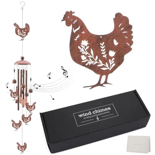 INCOK Chicken Wind Chimes for Outside - Metal Windchimes Outdoors Chicken Gifts Rooster Garden Decor with Greeting Card for Women Men Mom Grandma Birthday Home Patio Porch Backyard Yard Decoration | Garden thumbnail 7