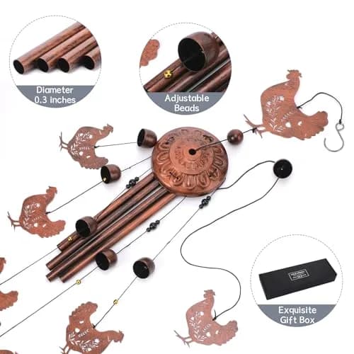 INCOK Chicken Wind Chimes for Outside - Metal Windchimes Outdoors Chicken Gifts Rooster Garden Decor with Greeting Card for Women Men Mom Grandma Birthday Home Patio Porch Backyard Yard Decoration | Garden thumbnail 2