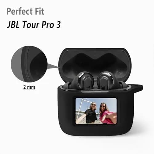 Geiomoo Black Silicone Case for JBL Tour Pro 3 with Carabiner | Protective Earbud Cover thumbnail 2