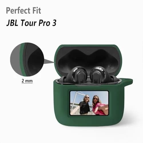 Geiomoo Emerald Green Silicone Case for JBL Tour Pro 3 Earbuds | Protective Cover with Carabiner thumbnail 2