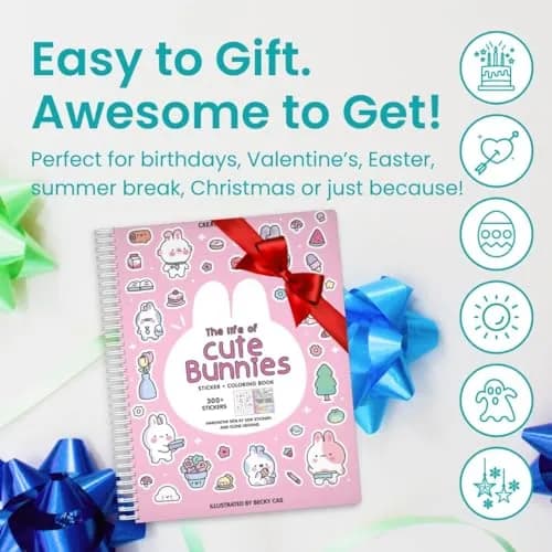 CUPKIN Life of Cute Bunnies Sticker Book with Coloring Pages, 300+ Stickers for Toddlers Ages 2-8 thumbnail 8
