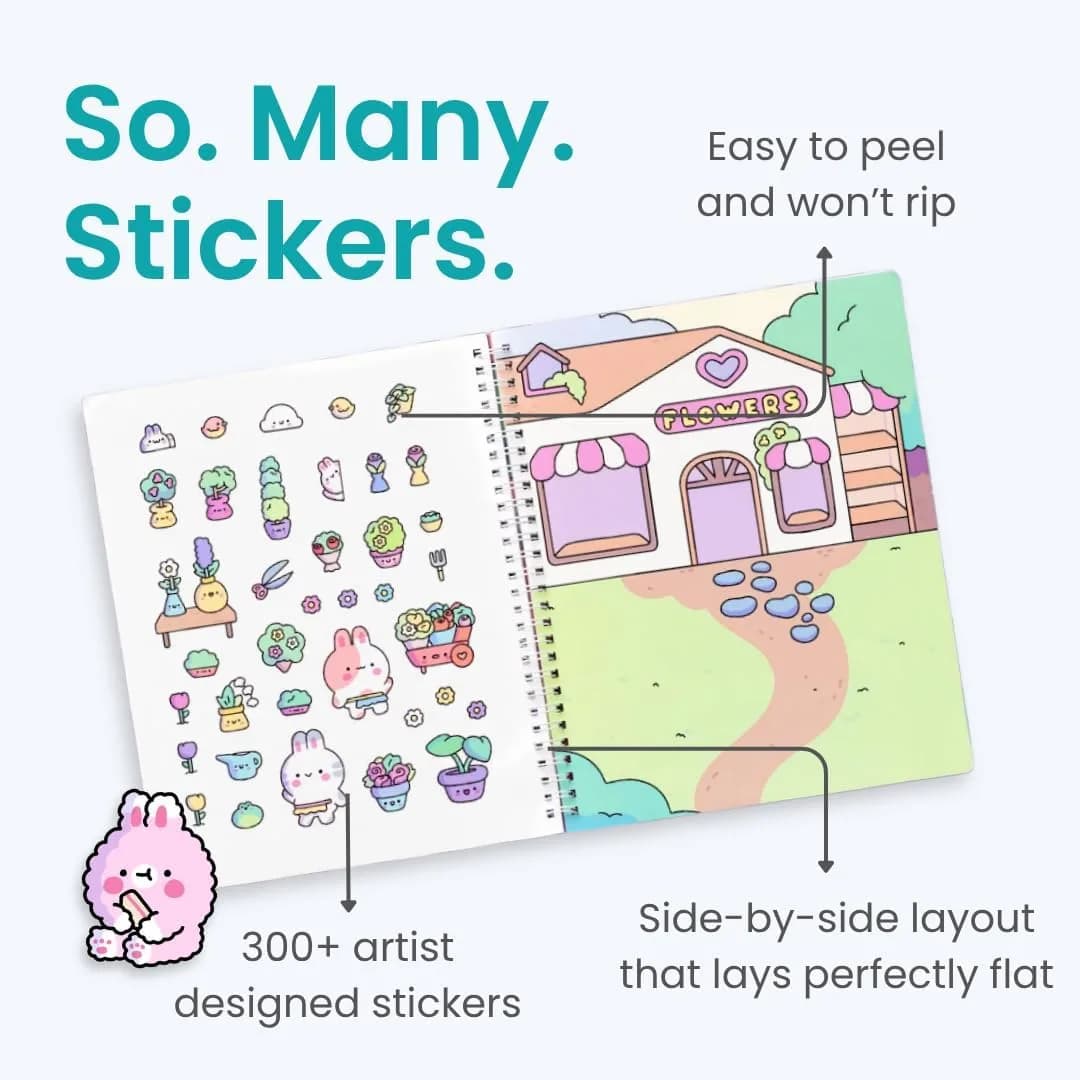 CUPKIN Life of Cute Bunnies Sticker Book with Coloring Pages, 300+ Stickers for Toddlers Ages 2-8 - view 3