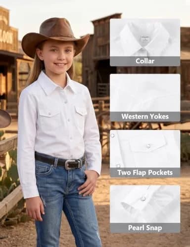 Noomelfish Girls Button-Down Western Shirt 9-10Y | Cowgirl Long Sleeve Cotton thumbnail 3