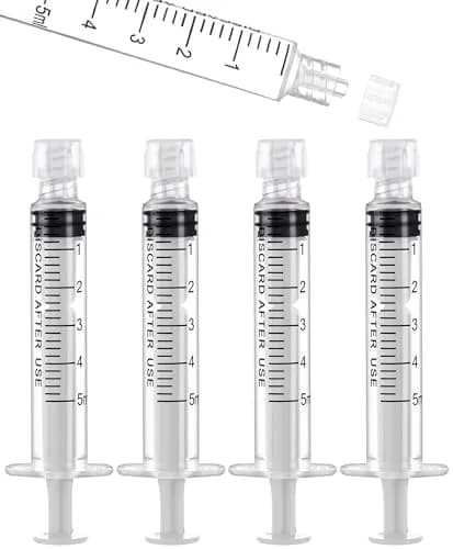 ginallt 5mL Luer Lock Syringes without Needle - Sterile Syringe with Cap, 10 Pack | Precise Liquid Dispensing for Labs & Pets thumbnail 1