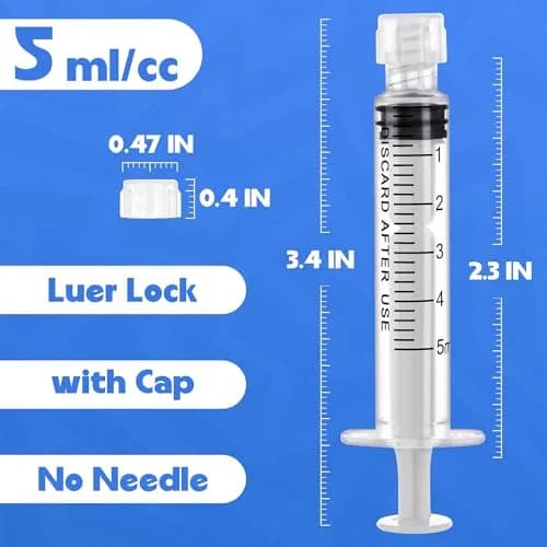 ginallt 5mL Luer Lock Syringes without Needle - Sterile Syringe with Cap, 10 Pack | Precise Liquid Dispensing for Labs & Pets thumbnail 2