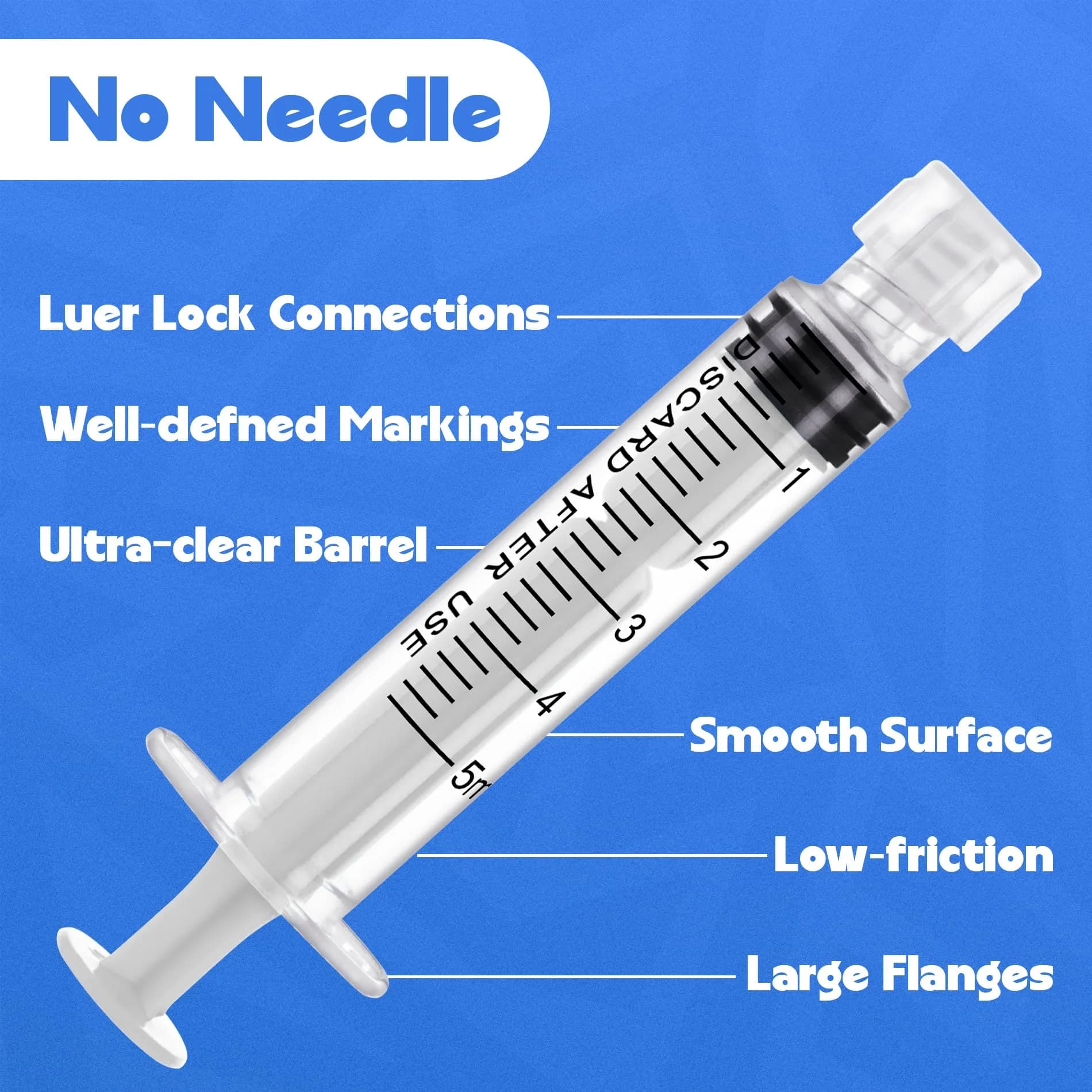 ginallt 5mL Luer Lock Syringes without Needle - Sterile Syringe with Cap, 10 Pack | Precise Liquid Dispensing for Labs & Pets - view 3