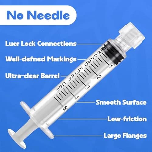 ginallt 5mL Luer Lock Syringes without Needle - Sterile Syringe with Cap, 10 Pack | Precise Liquid Dispensing for Labs & Pets thumbnail 3