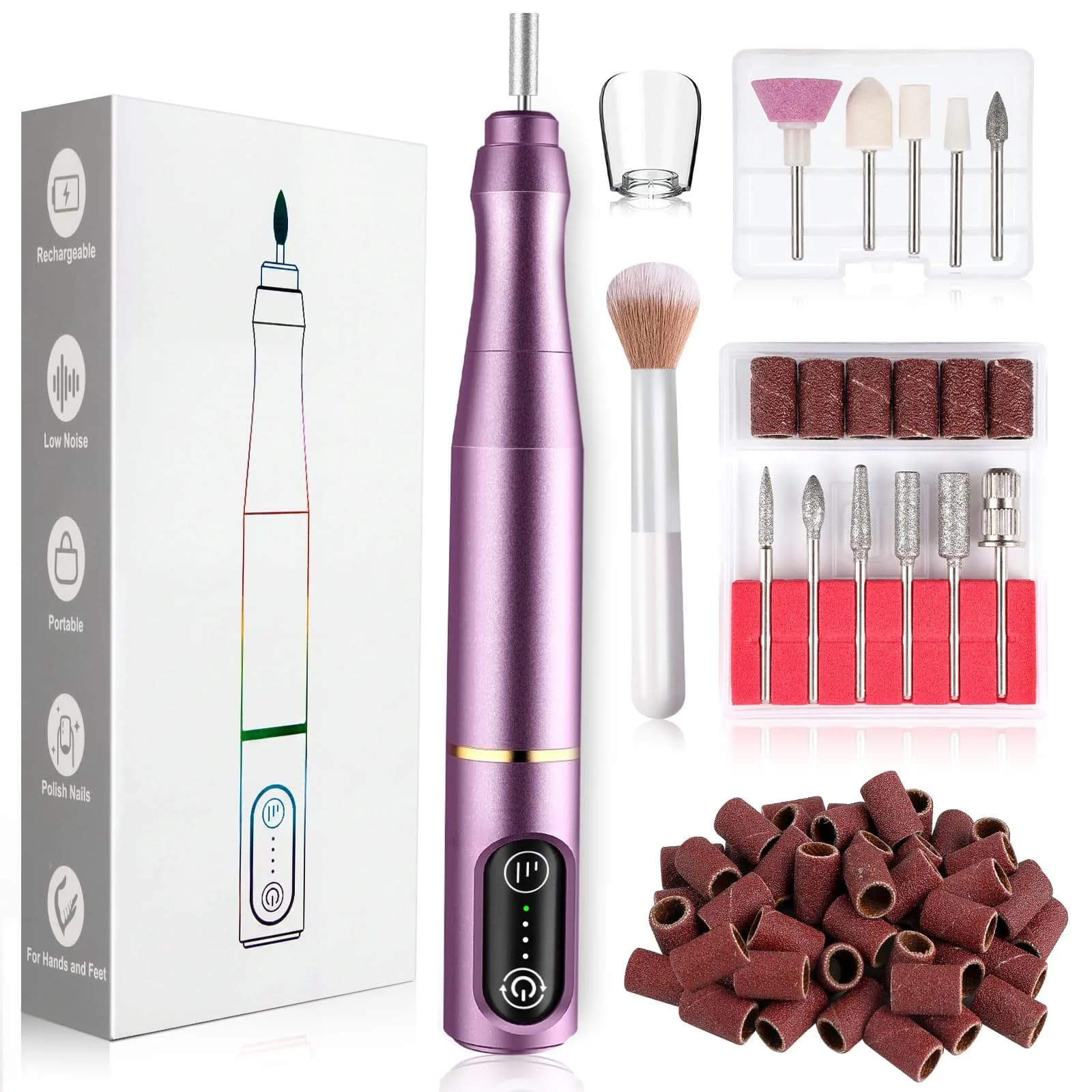 TUOBEO Cordless Nail Drill Kit Silver | Rechargeable Efile for Acrylic & Gel Nails — Purple