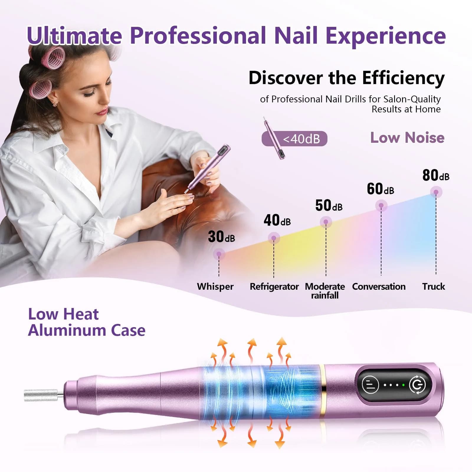 TUOBEO Cordless Nail Drill Electric Nail File Kit, Rechargeable Efile Set with 11 Bits & 56 Bands, Purple - view 6