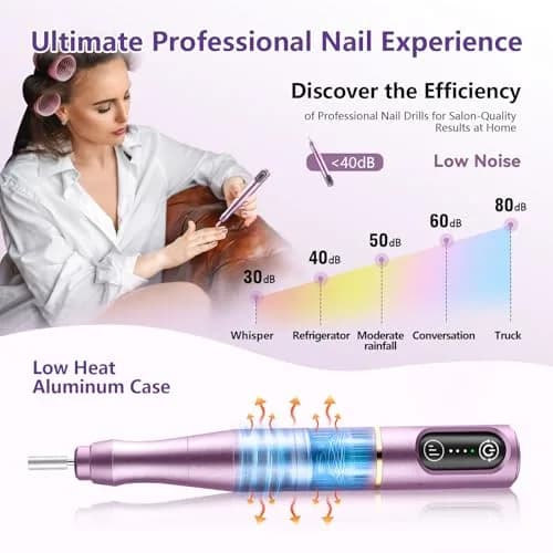 TUOBEO Cordless Nail Drill Electric Nail File Kit, Rechargeable Efile Set with 11 Bits & 56 Bands, Purple thumbnail 6