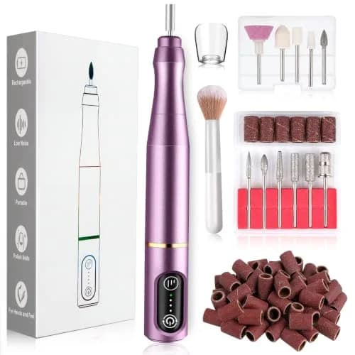 TUOBEO Cordless Nail Drill Electric Nail File Kit, Rechargeable Efile Set with 11 Bits & 56 Bands, Purple thumbnail 1