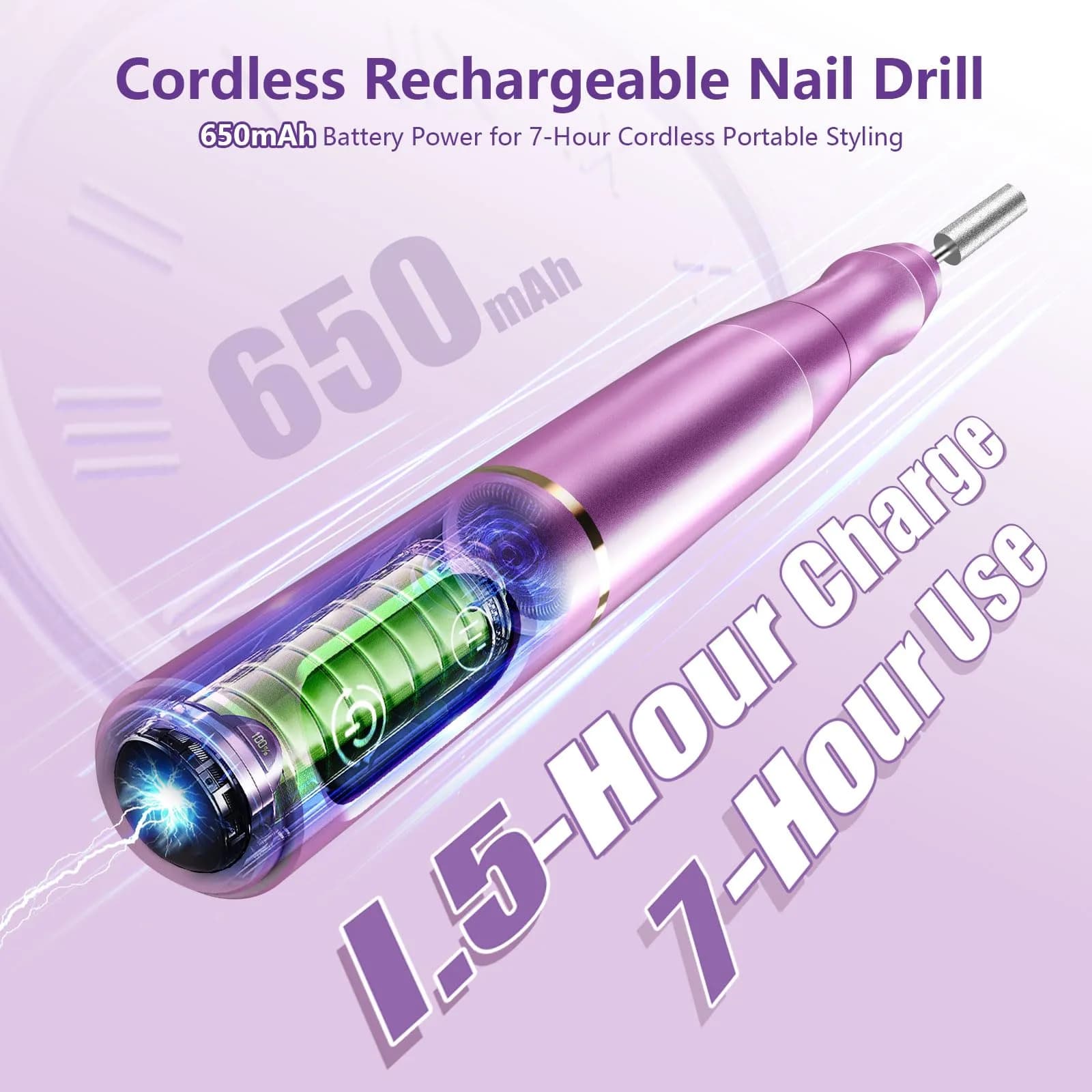 TUOBEO Cordless Nail Drill Kit in Stunning Purple | Rechargeable Efile for Acrylic & Gel Nails - view 2