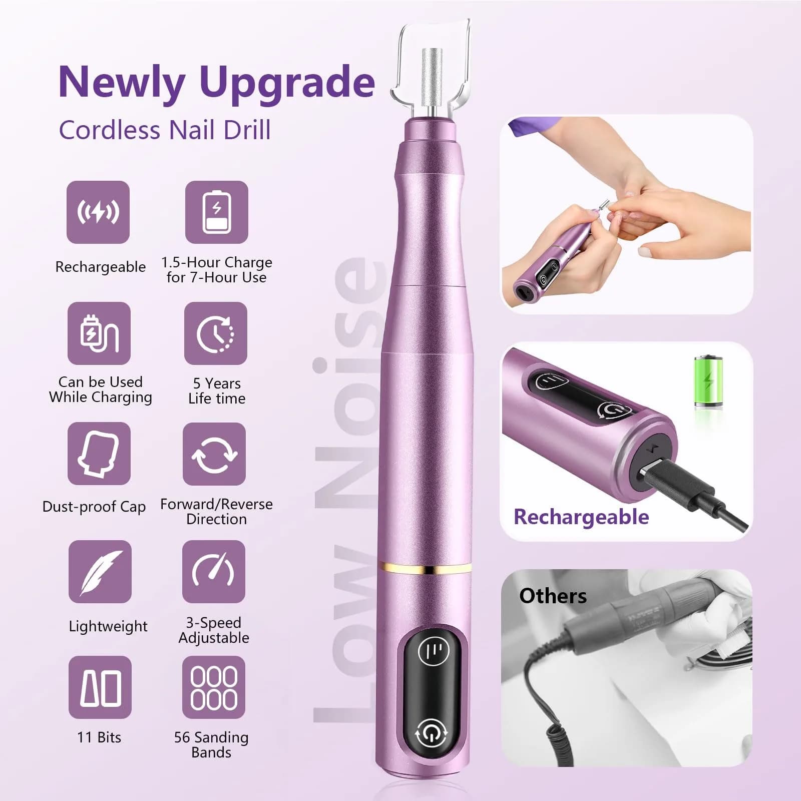 TUOBEO Cordless Nail Drill Kit in Stunning Purple | Rechargeable Efile for Acrylic & Gel Nails - view 4