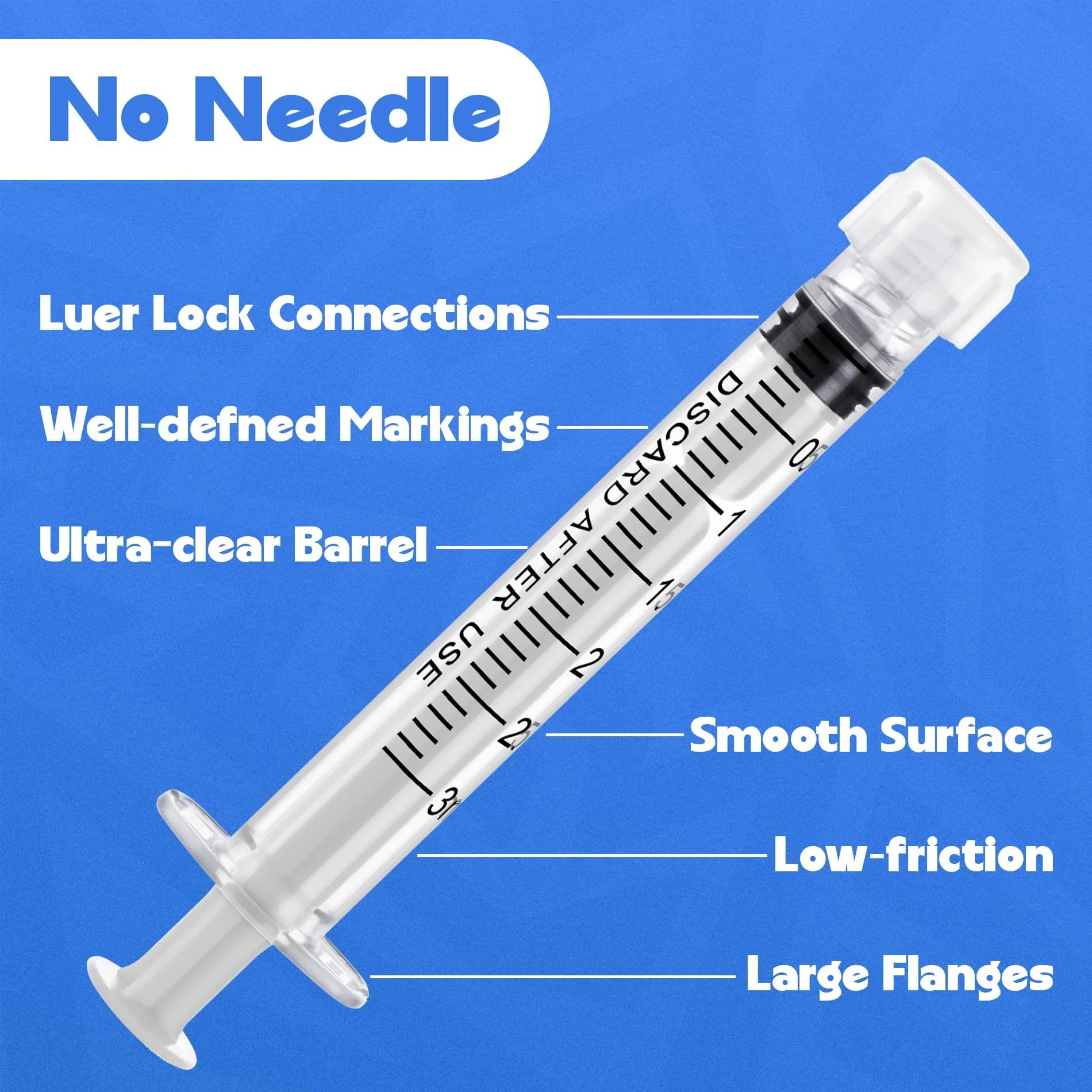 ginallt 3mL Luer Lock Syringes Without Needle - Sterile Syringe with Cap, 50 Pack (150 mL Total) - view 3